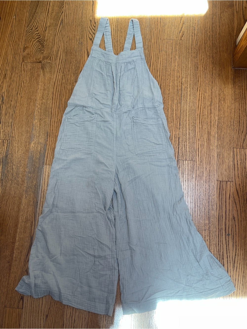 Natural Life Light Grey Cotton Gauze Wide-Leg Overalls